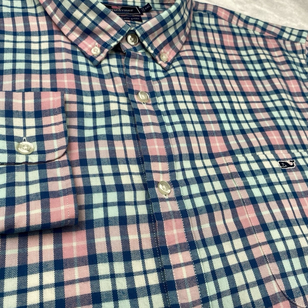 Vineyard Vines Men's XXL Slim Fit Tucker Shirt Blue Pink Check Long Sleeve Soft - Picture 5 of 10
